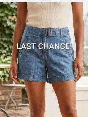 Talbots Denim Belted Trouser Shorts - Size 8 Medium Wash Preppy